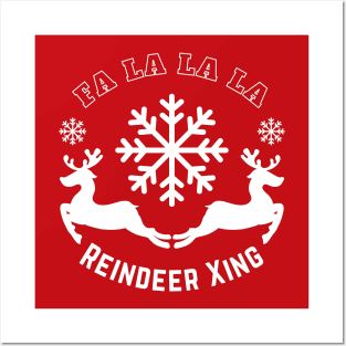 Reindeer Xing - Christmas Reindeer and Snowflakes Posters and Art